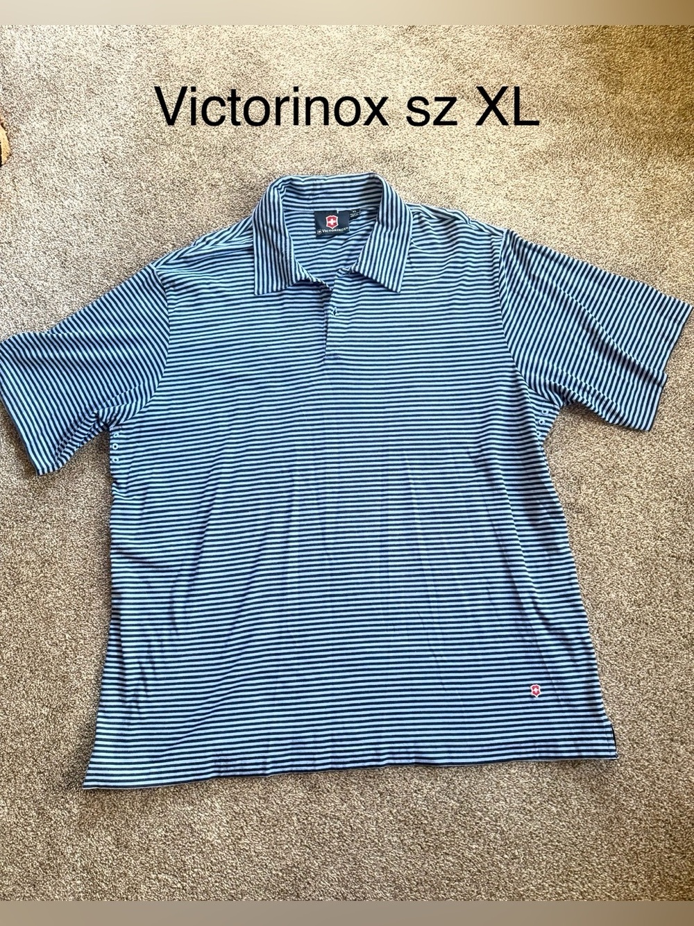 Victorinox Men’s Navy and White Striped Polo